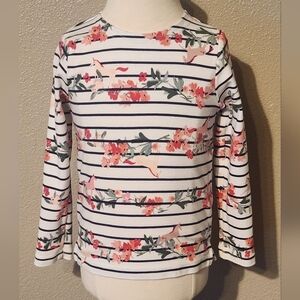 Joules White Top Pink Floral Horses w/ Navy Stripes.